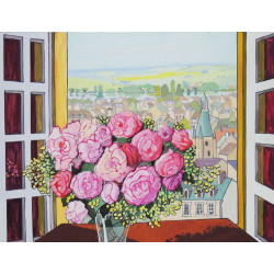 Le bouquet à la fenêtre • Lithographie signée Yves Becquet