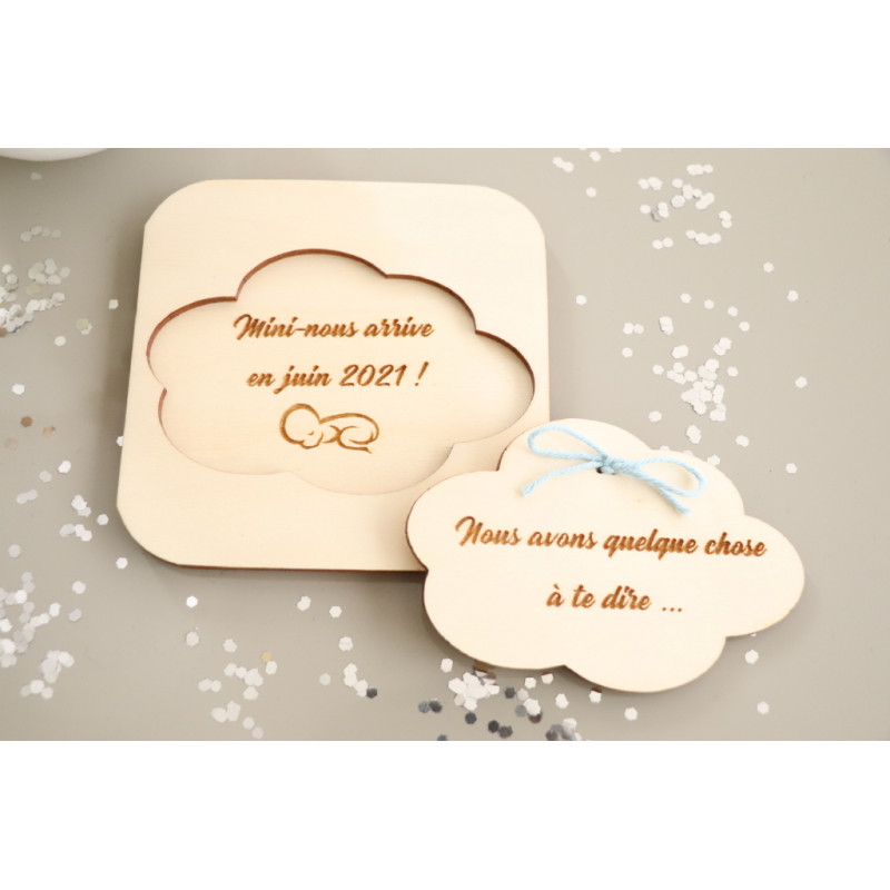 Coffret Surprise En Bois Nuage Pour Annonce Personnalisee Grossesse Bebe